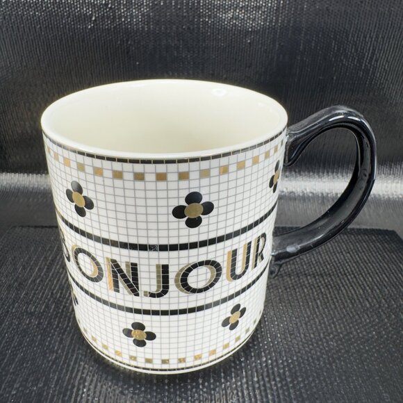 Anthropologie Bistro Tile Bonjour Mug Cup Stoneware Ceramic Coffee Mug Cup - Picture 1 of 12